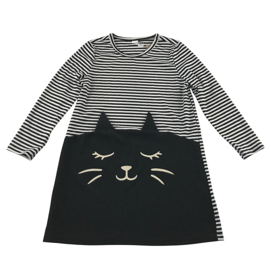 Shein 6-7 years black and white dress stripy cat polyester elastane
