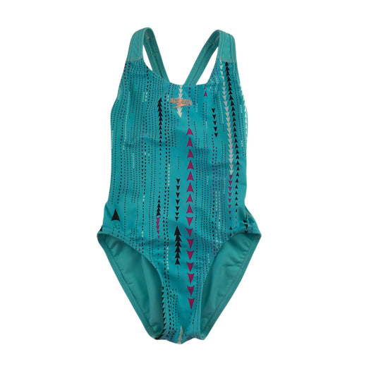 Speedo 7-8 years blue swim costume graohic print nylon elastane polyester
