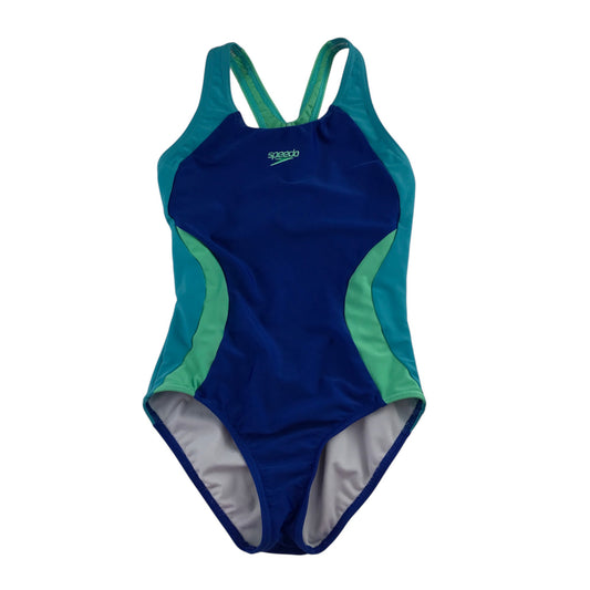 Speedo 9-10 years blue panelled swim costume polyester elastane