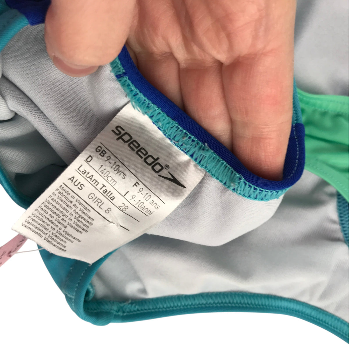 Speedo 9-10 years blue panelled swim costume polyester elastane