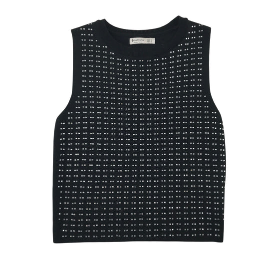Stradivarius women's size S black cropped vest knitted with gem stones viscose polyamide