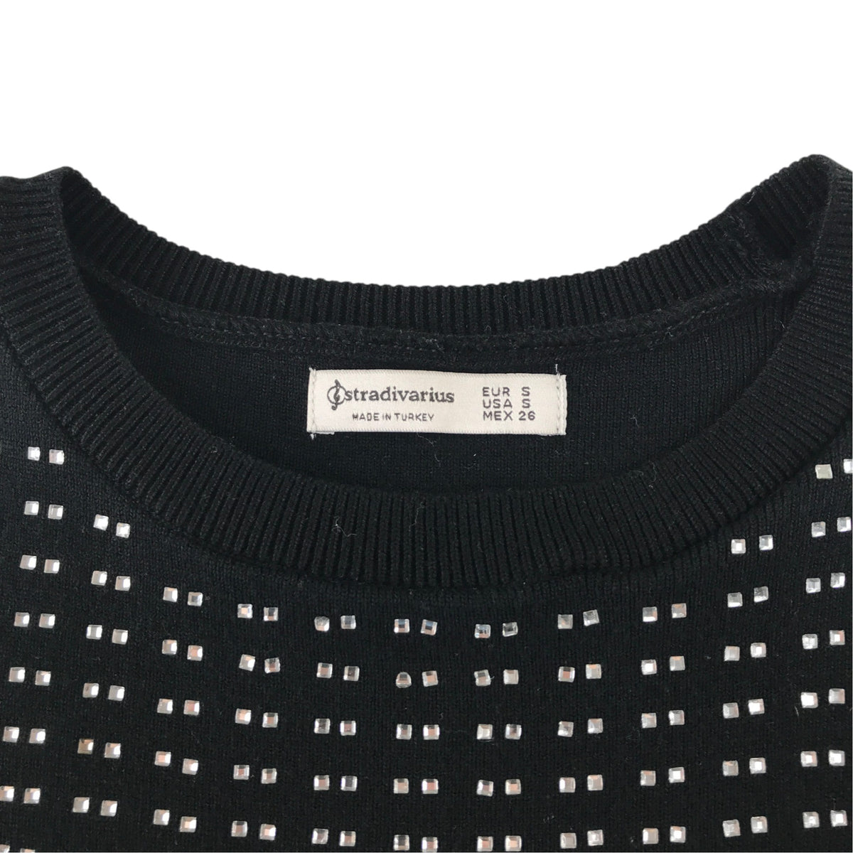 Stradivarius women's size S black cropped vest knitted with gem stones viscose polyamide