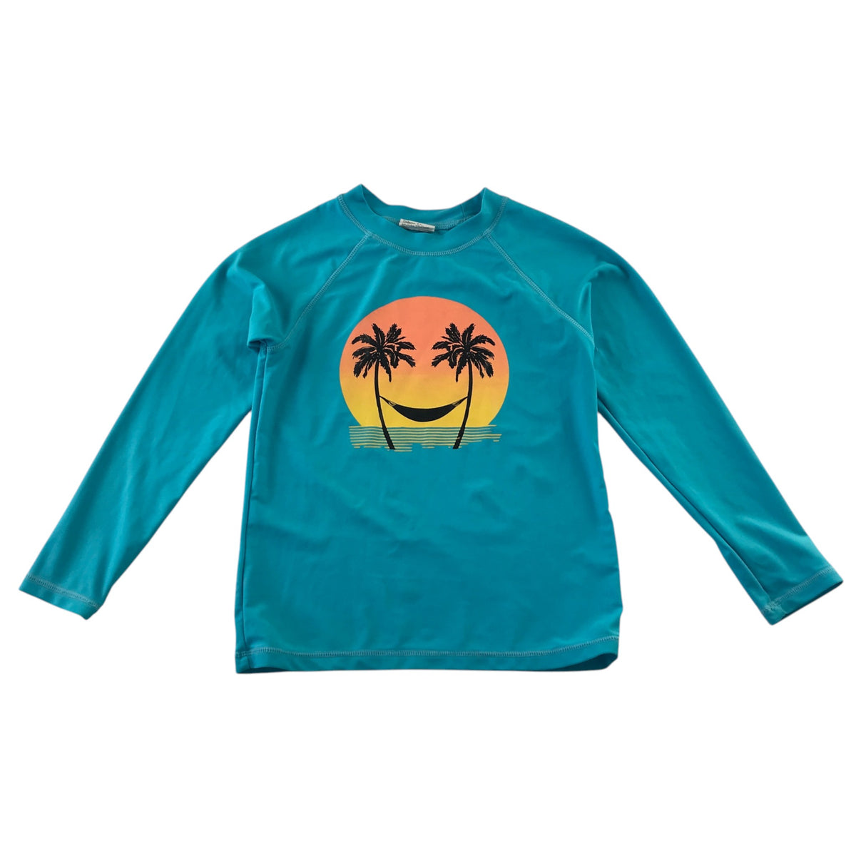 Swim top 5-6 years blue long sleeve palm trees nylon elastane