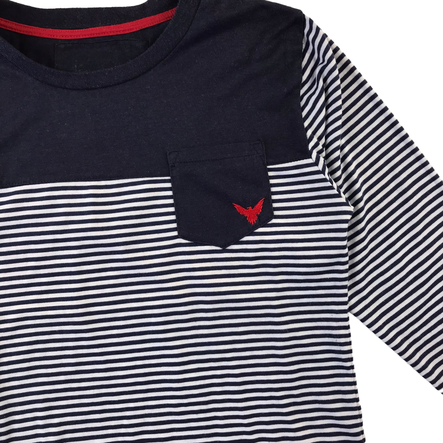 T-Shirt 9 Years Navy and White stripy with pocket and eagle embroidery