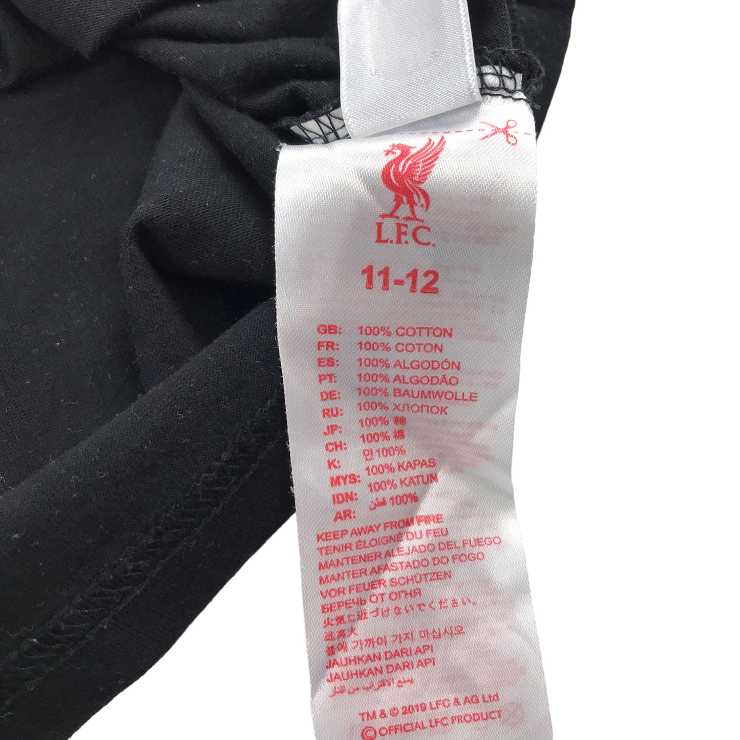 Liverpool FC T-Shirt 11-12 Years Black 2019-2020 Champions Cotton