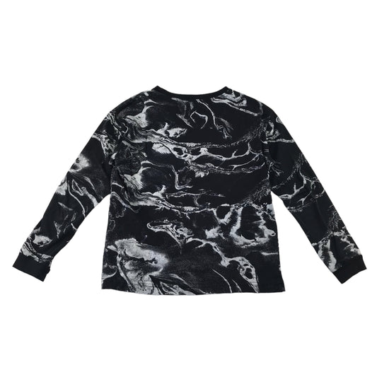 H&M T-Shirt 9-10 Years Black with White Waves Cotton