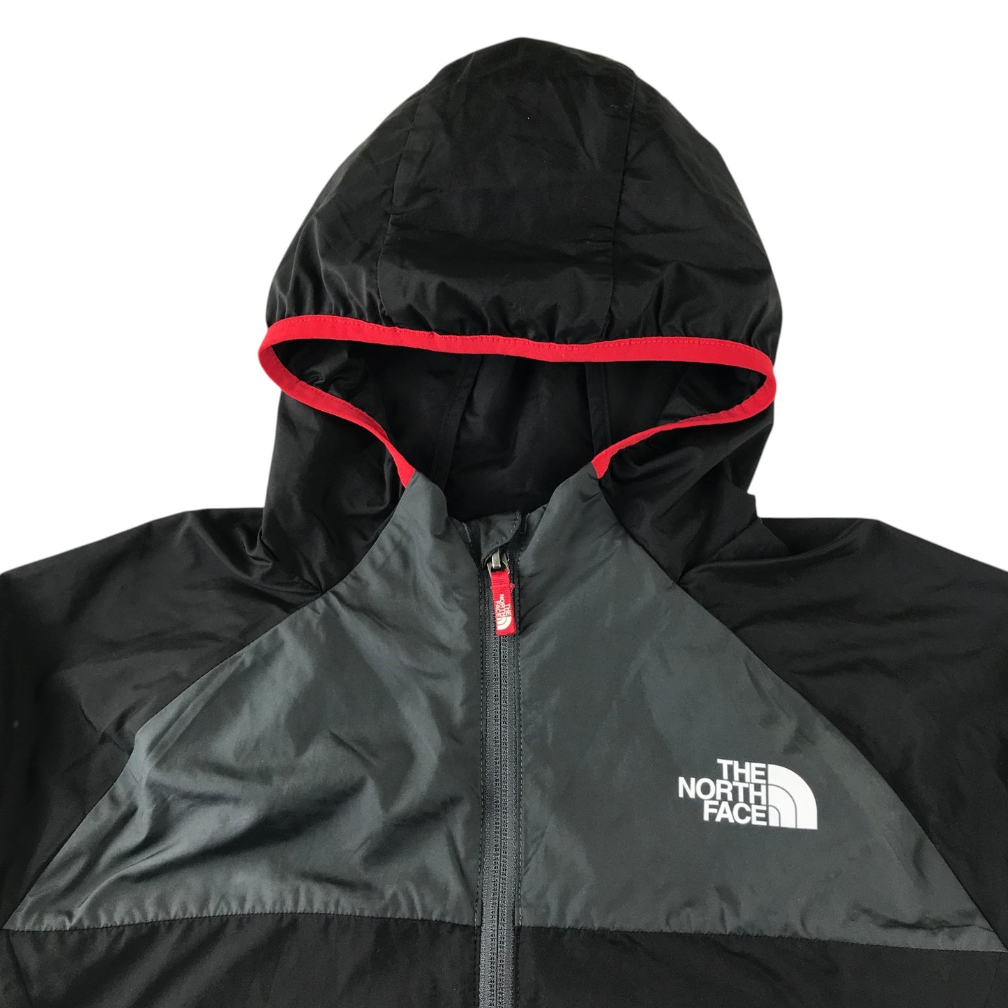 The North Face 14-16 years black and grey hooded windbreaker