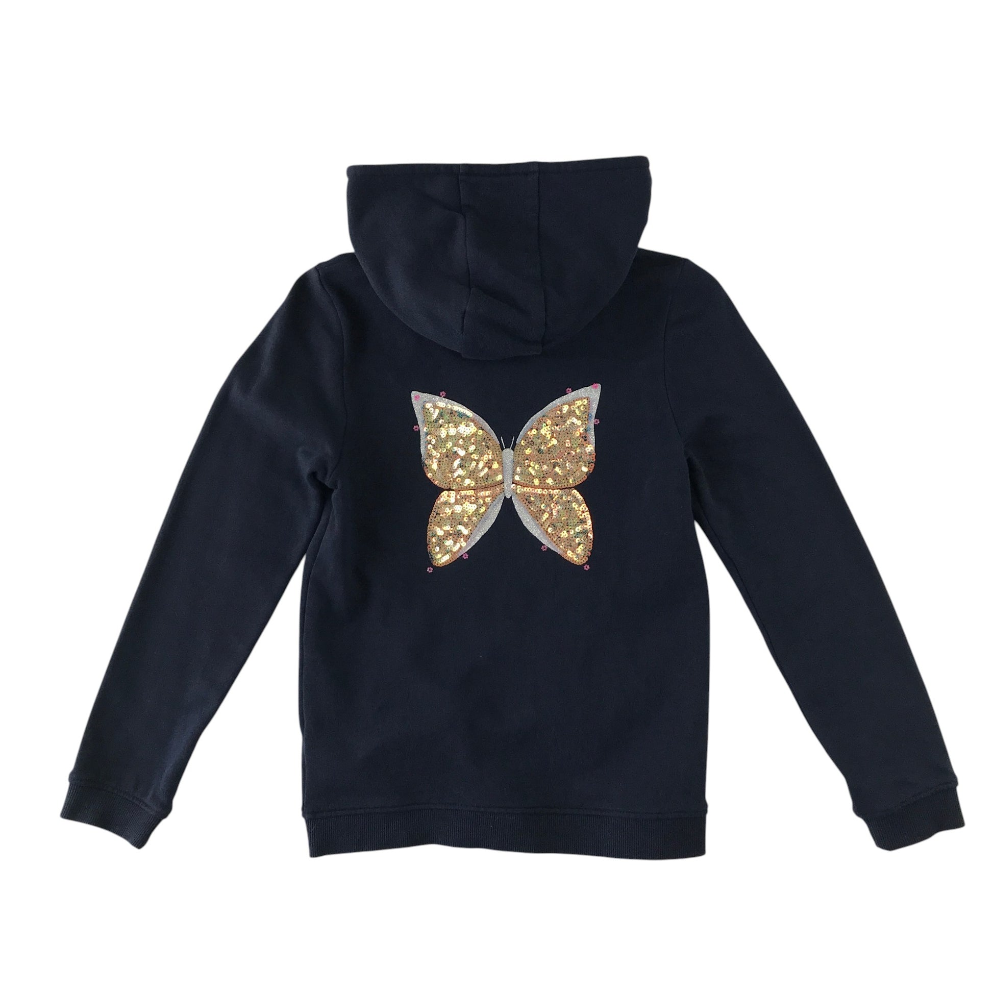 Tom Tailor 8-9 years navy blue zipper hoodie with sequin butterfly cotton