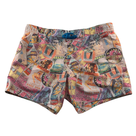Topman men's size S orange swim trunks print pattern polyester
