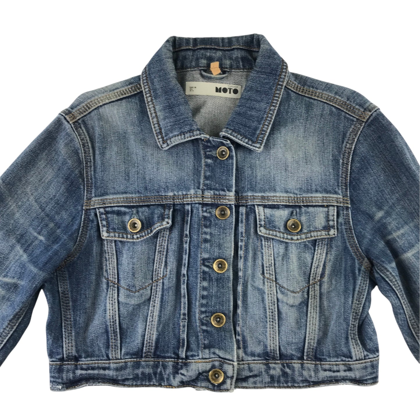 Topshop Moto UK 10 blue denim jacket cotton elastane