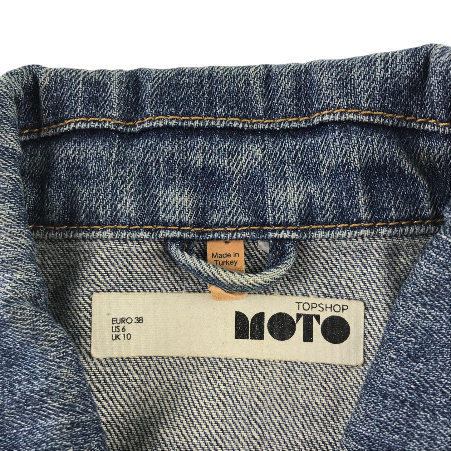 Topshop Moto UK 10 blue denim jacket cotton elastane
