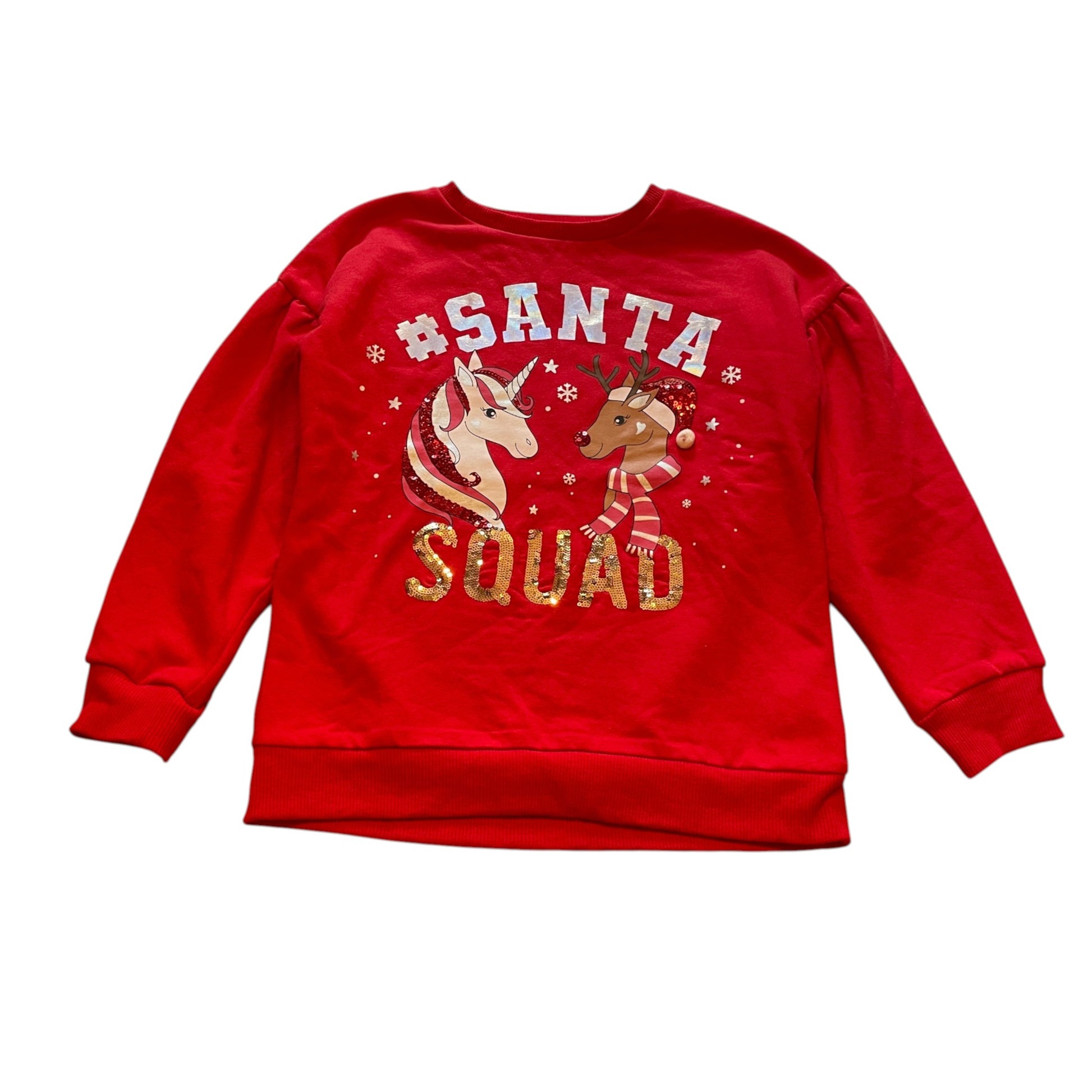 Tu 10-11 years red Santa Squad Christmas sweater polyester cotton