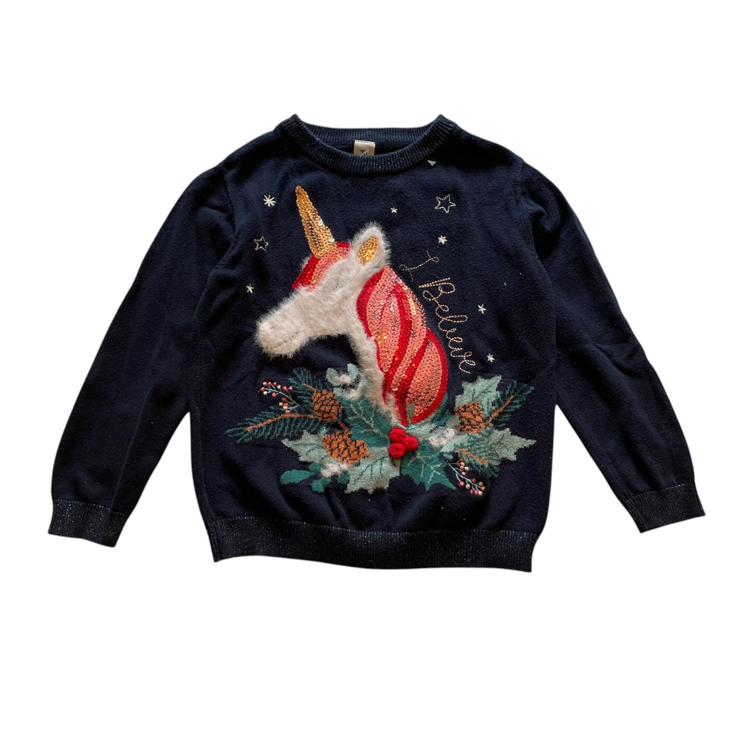 Tu 4-5 years navy blue unicorn Christmas jumper cotton polyester