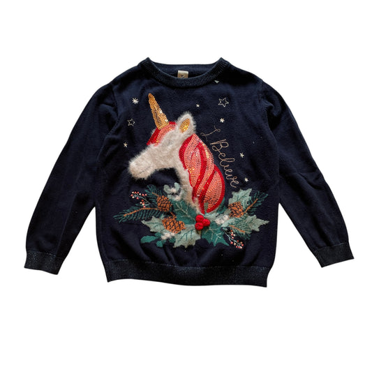 Tu 4-5 years navy blue unicorn Christmas jumper cotton polyester