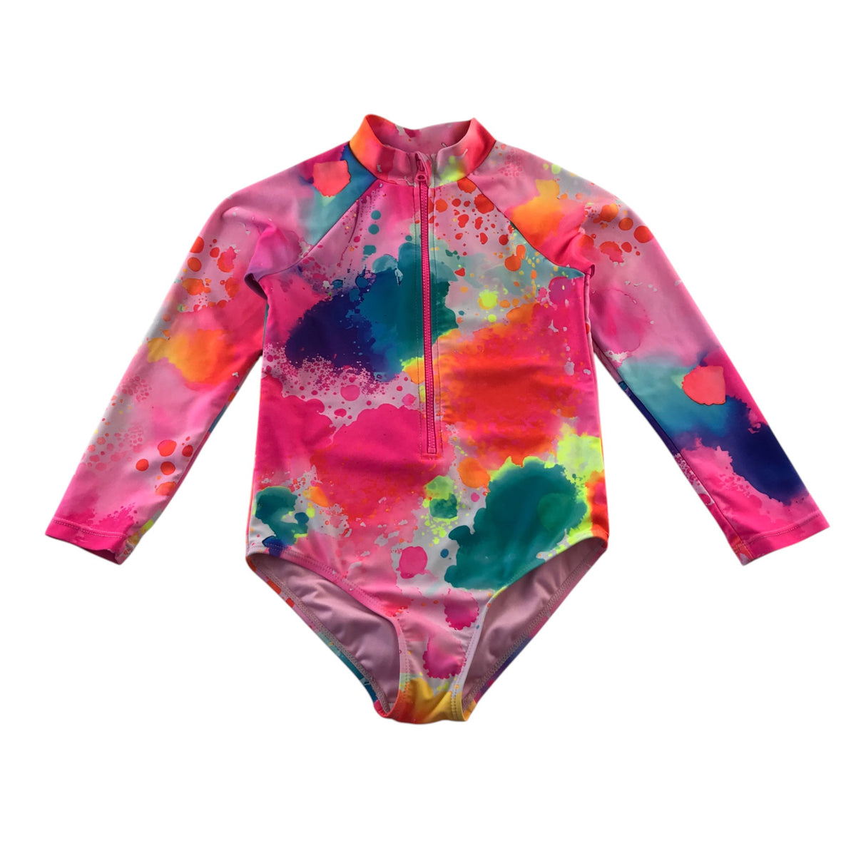 Tu 5-6 years pink swimsuit long sleeve splash pattern polyester elastane