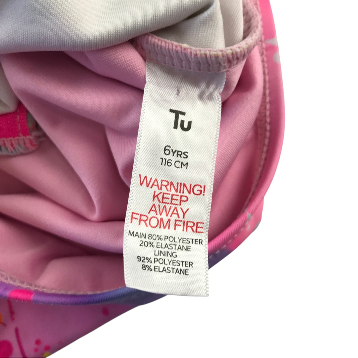 Tu 5-6 years pink swimsuit long sleeve splash pattern polyester elastane