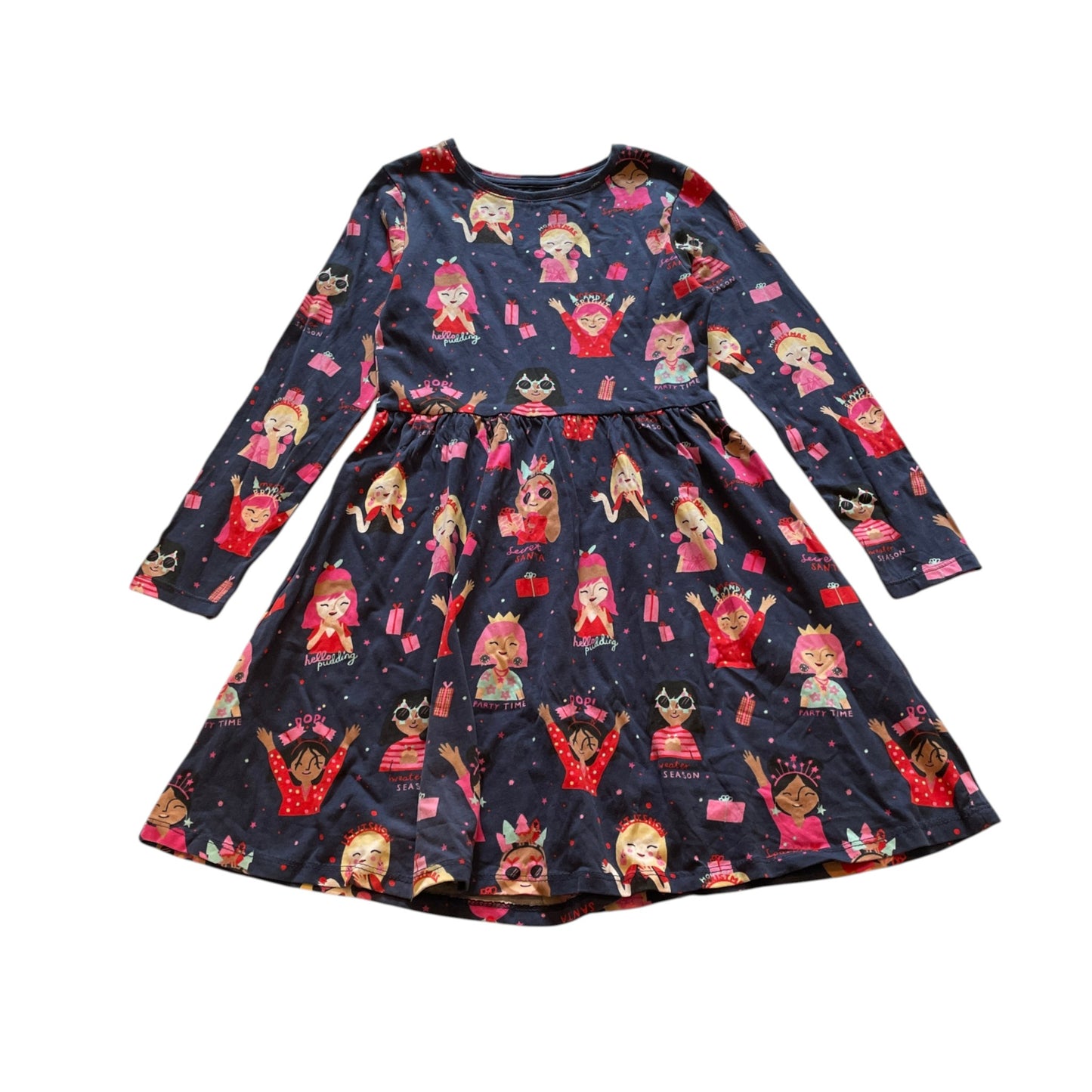 Tu 7-8 years navy blue festive print cotton dress