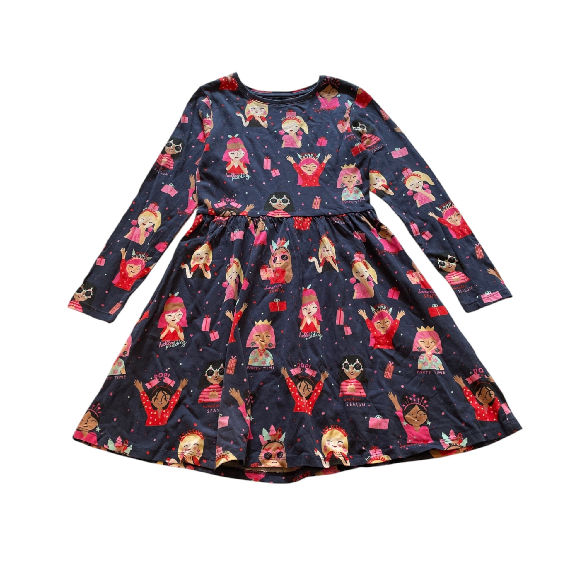 Tu 7-8 years navy blue festive print cotton dress