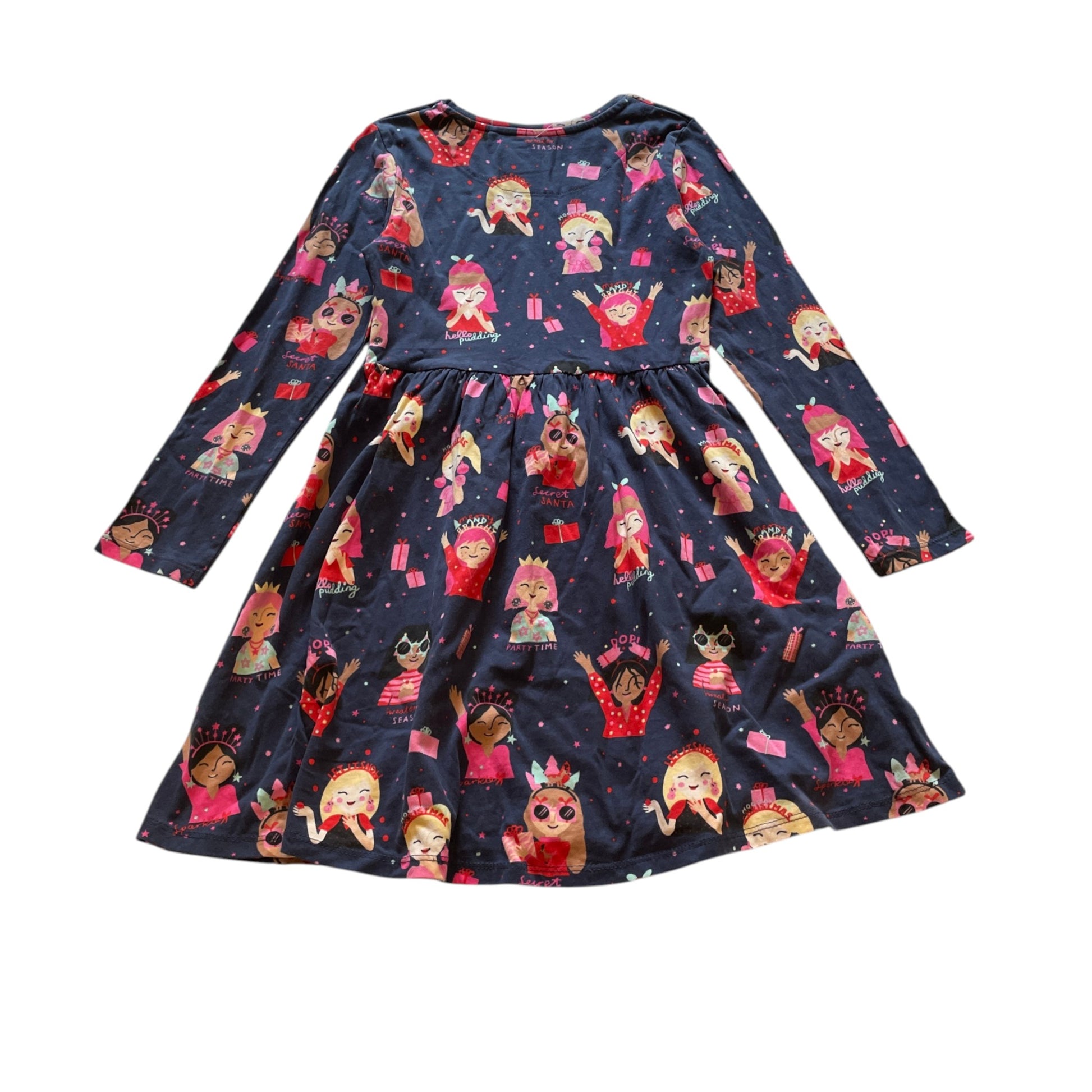 Tu 7-8 years navy blue festive print cotton dress