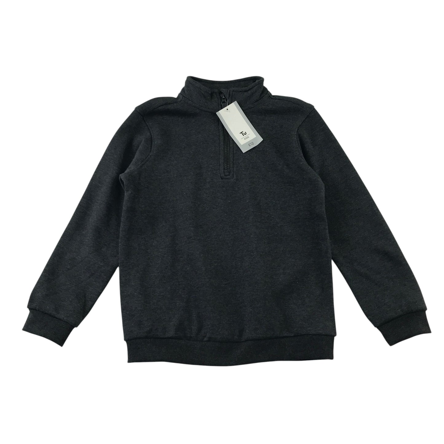 Tu 8-9 years dark grey sweater jersey half zip cotton polyester