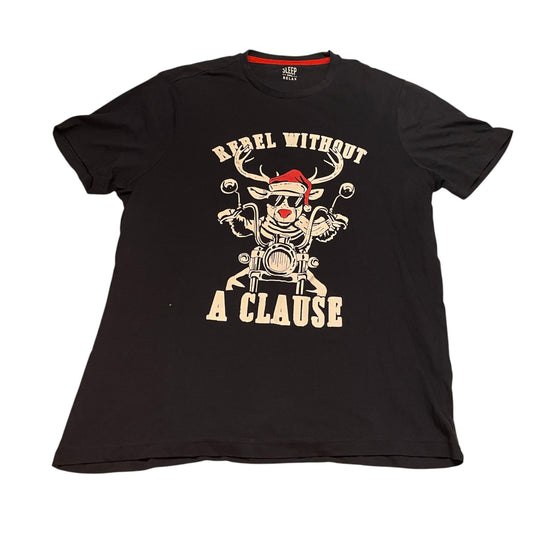 Tu M men's black t-shirt Christmas biker reindeer cotton