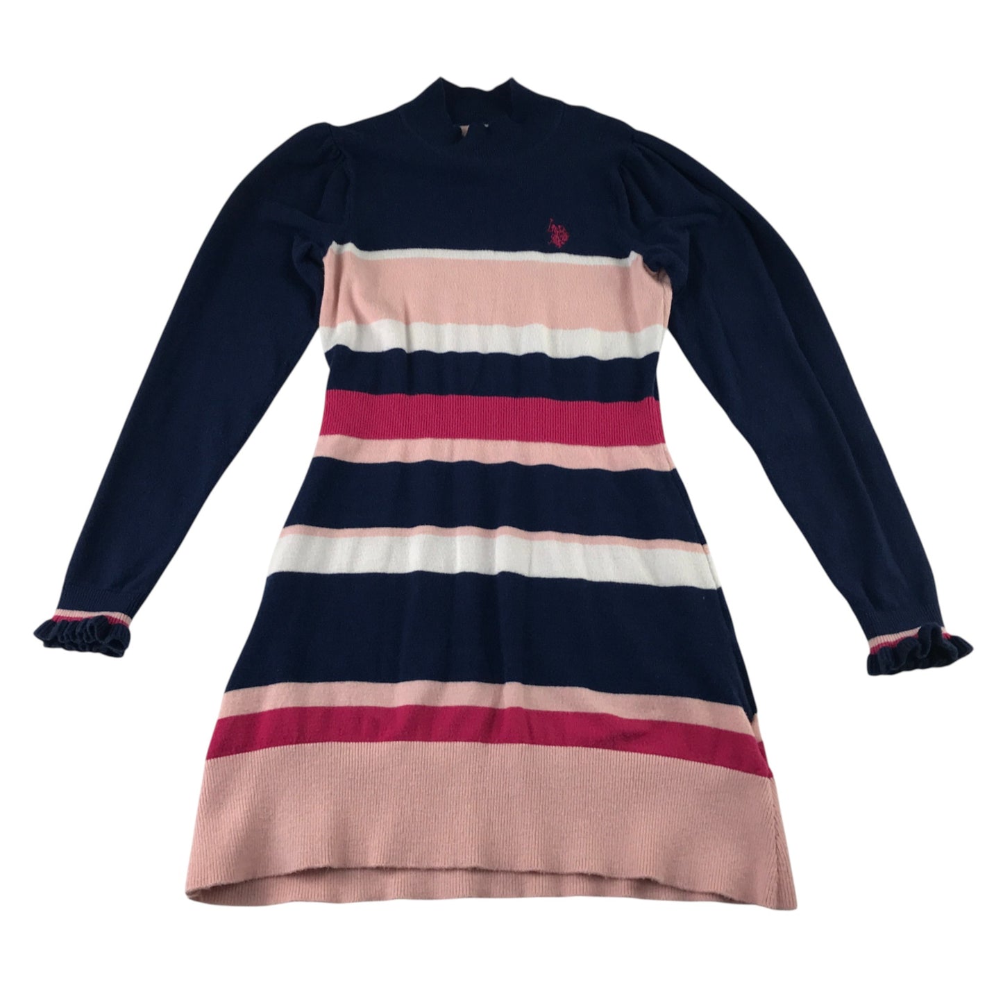 U.S Polo Assassin 9-10 years pink blue striped dress polyester viscose