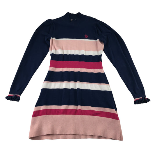 U.S Polo Assassin 9-10 years pink blue striped dress polyester viscose