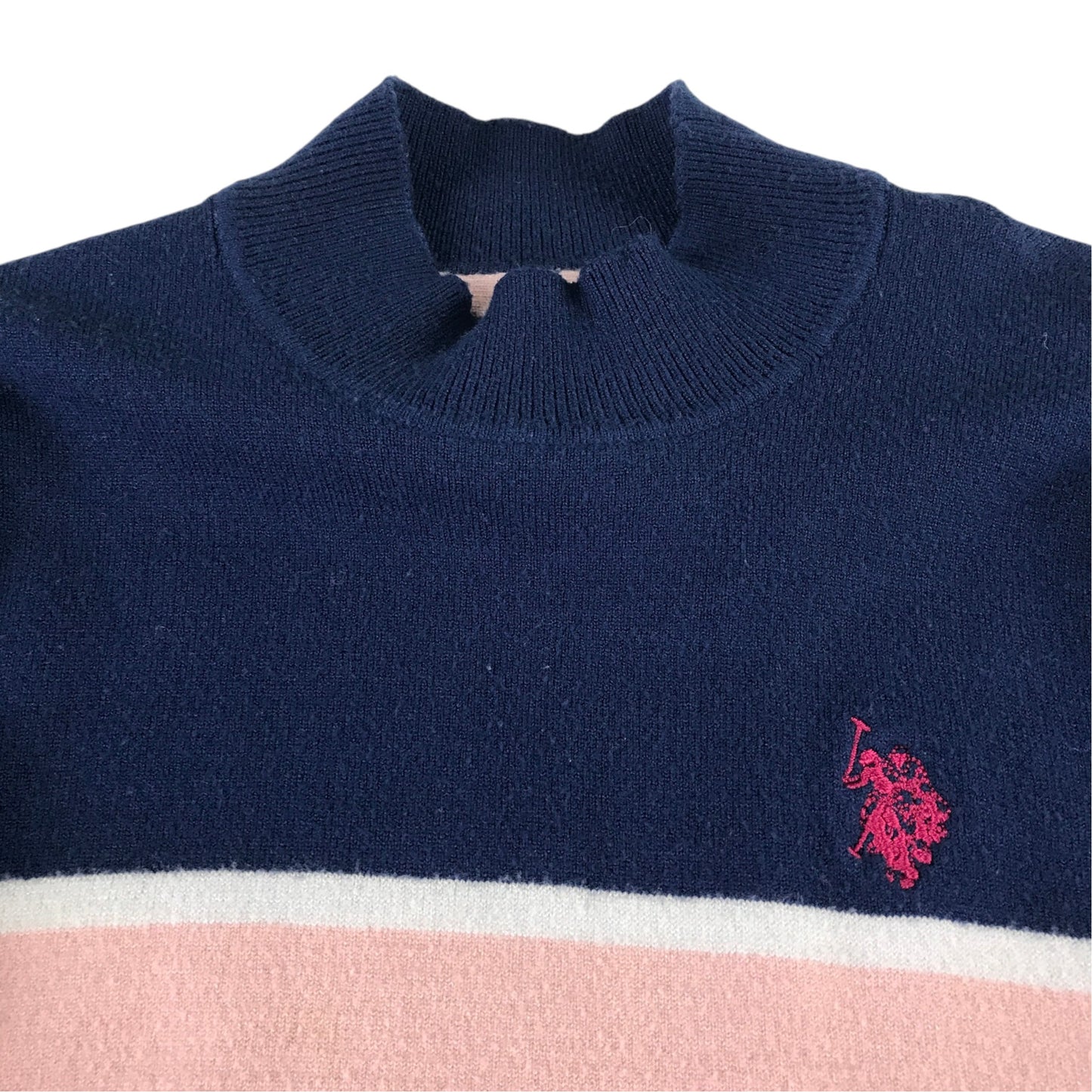 U.S Polo Assassin 9-10 years pink blue striped dress polyester viscose