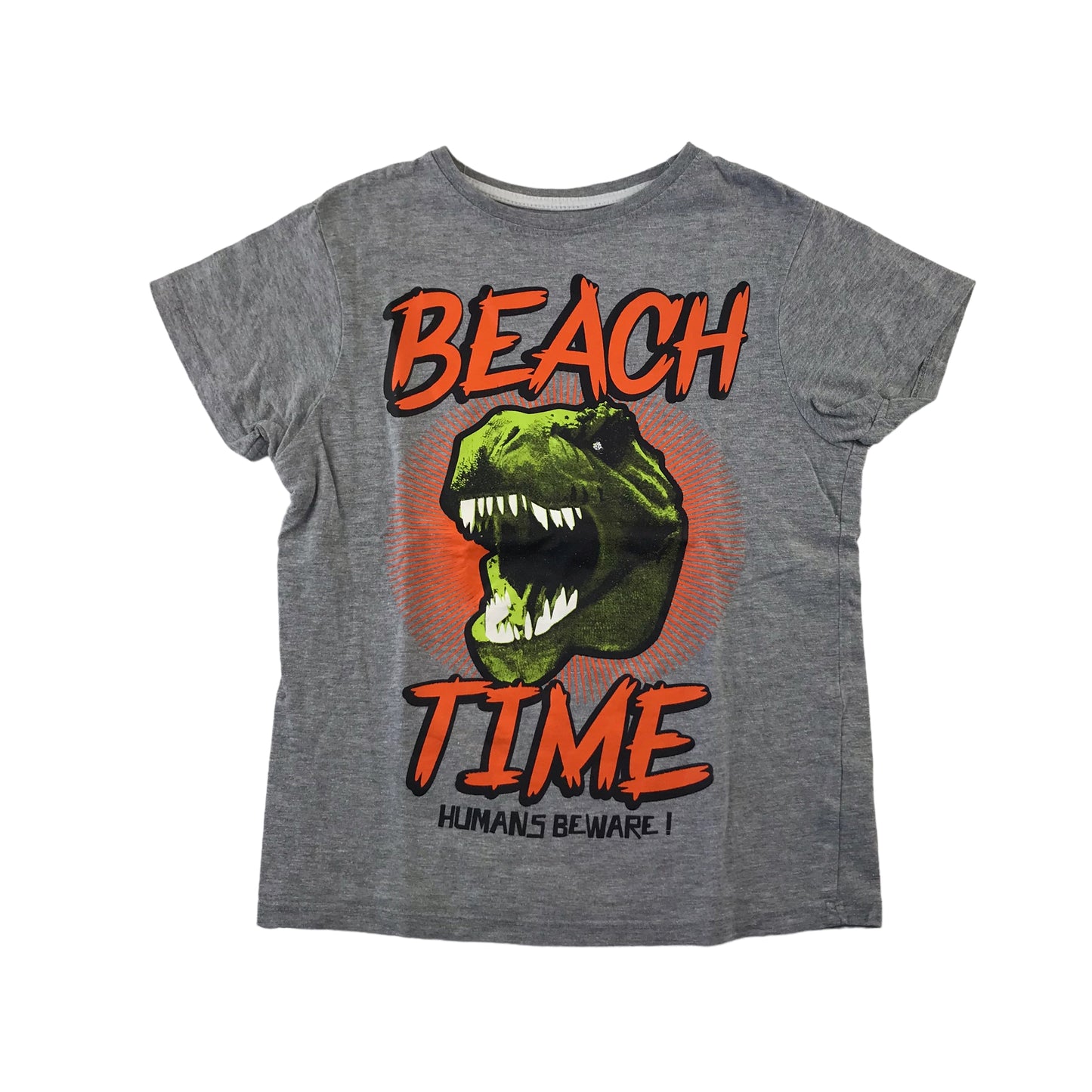 Primark t-shirt 7-8 years grey Beach Time T-rex short sleeve