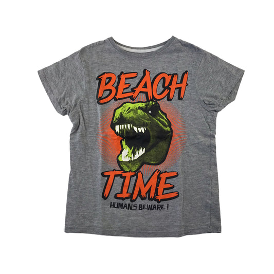 Primark t-shirt 7-8 years grey Beach Time T-rex short sleeve