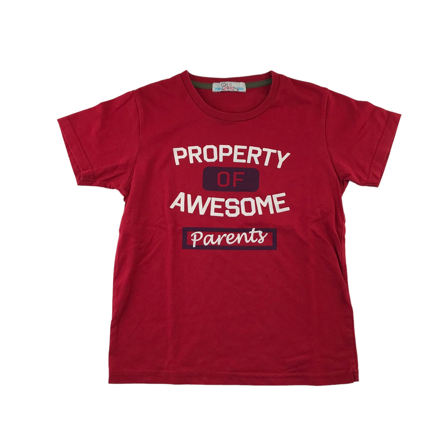 Pebbles t-shirt 7-8 years red short sleeve Property of Awesome Parents print