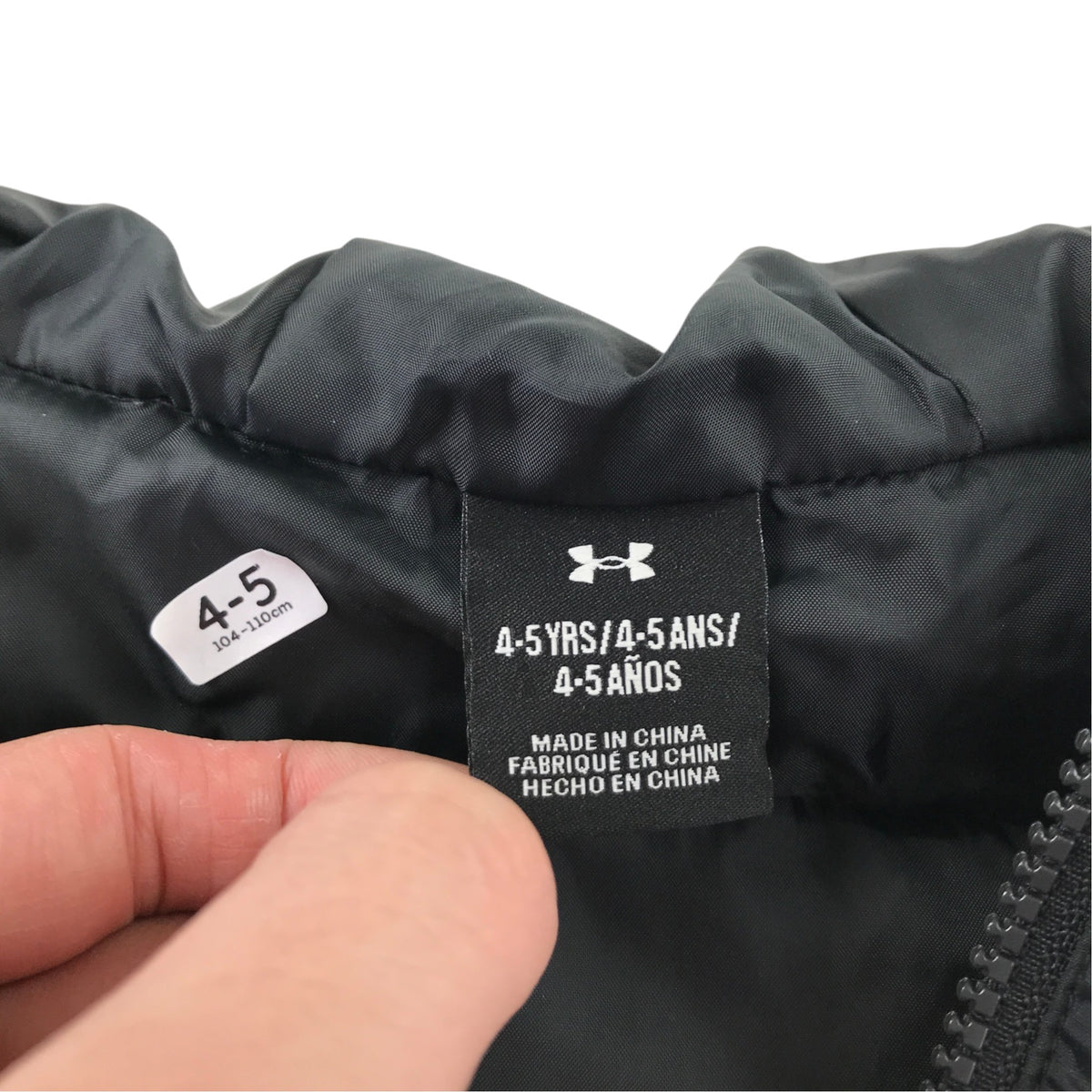 Under Armour 4-5 years black jacket hooded puffer nylon polyester