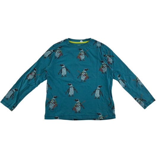 M&S t-shirt 6-7 years blue long sleeve penguin graphic print cotton