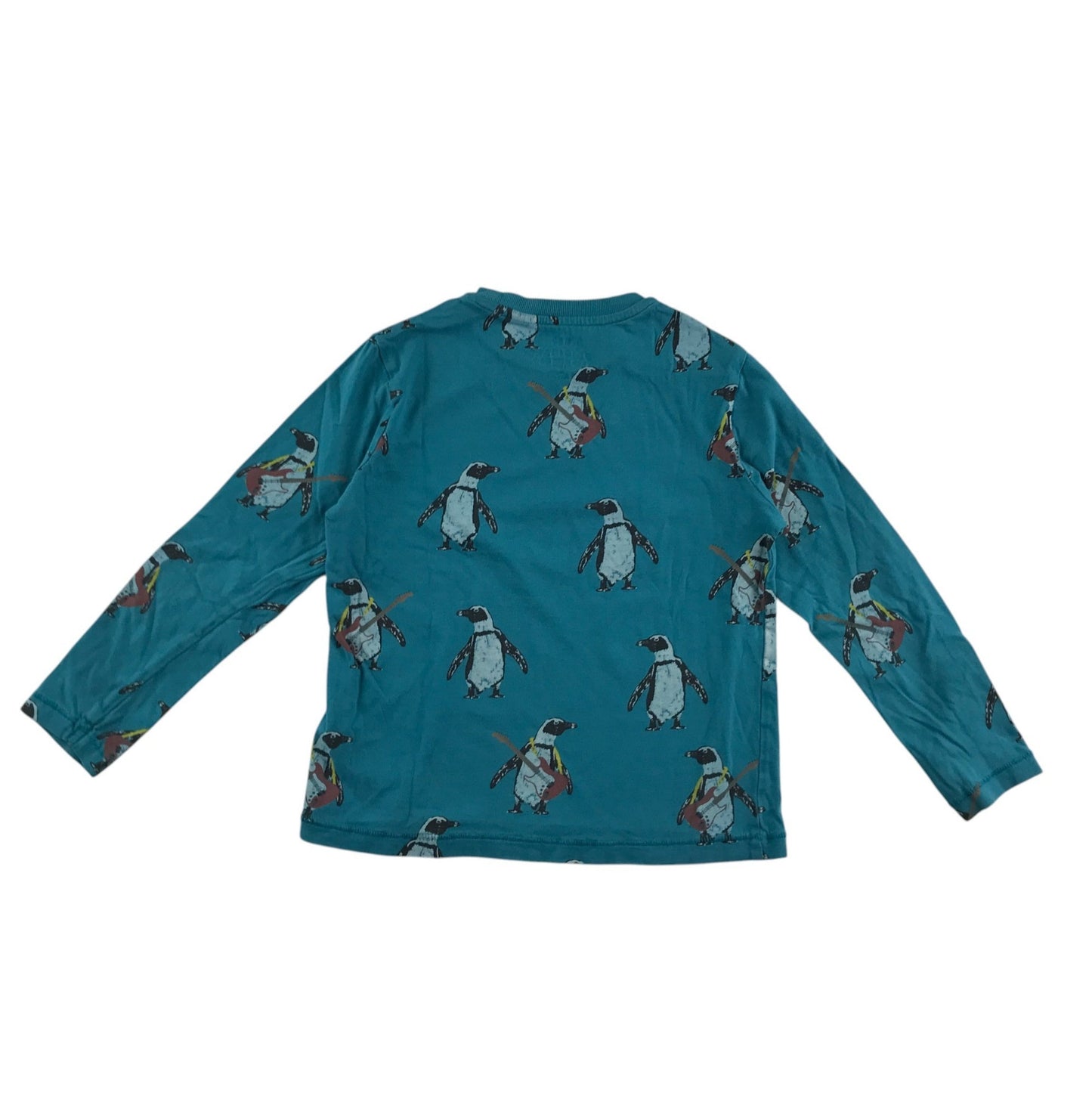 M&S t-shirt 6-7 years blue long sleeve penguin graphic print cotton