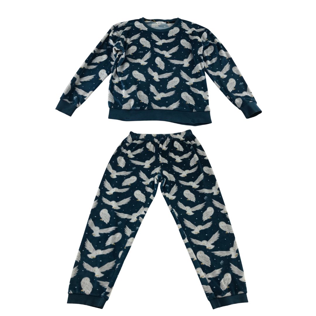 M&S 11-12 years dark blue owl print pyjama set polyester elastane