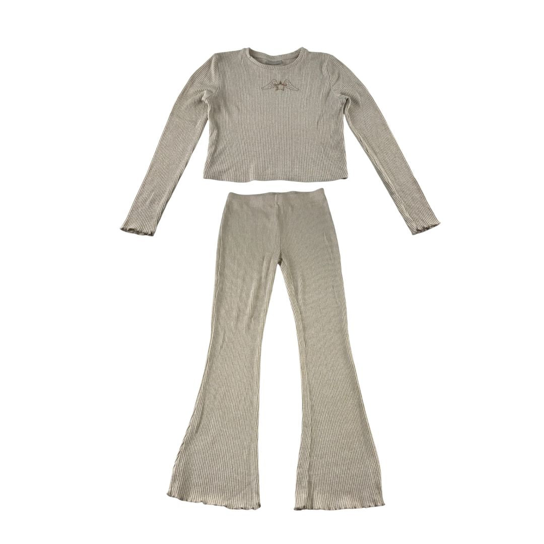 Matalan 11 years beige ribbed two piece set viscose polyester elastane