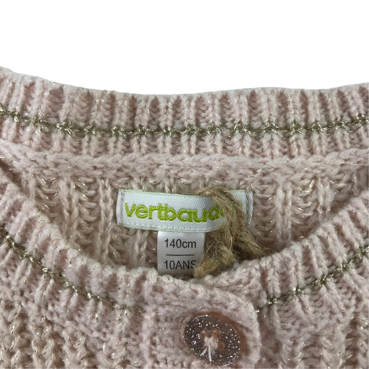 Vertbaudet 9-10 years beige knit cardigan acrylic polyester metallised fibres