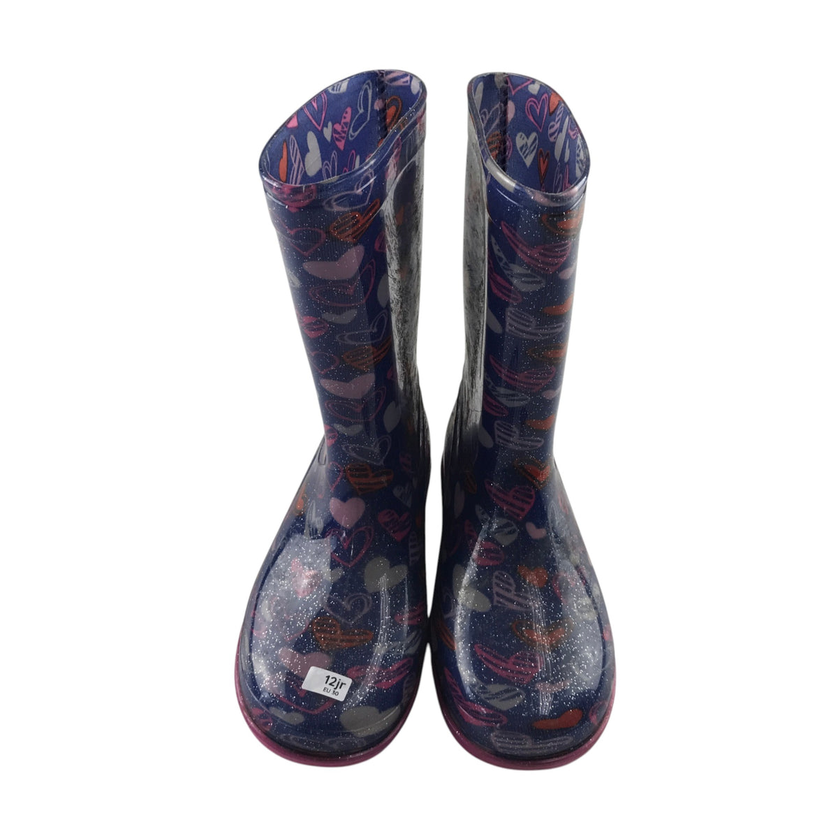 Wellies size UK 12 junior navy blue love hearts
