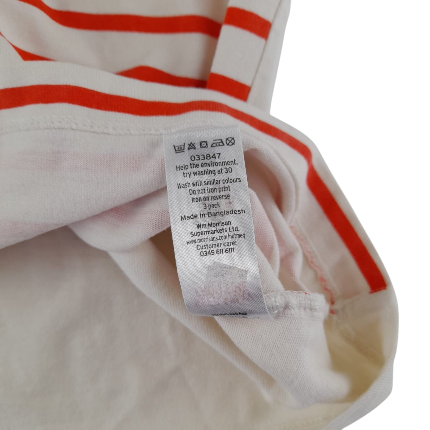 Nutmeg t-shirt 5-6 years white with orange strips and blue Stegosaurus