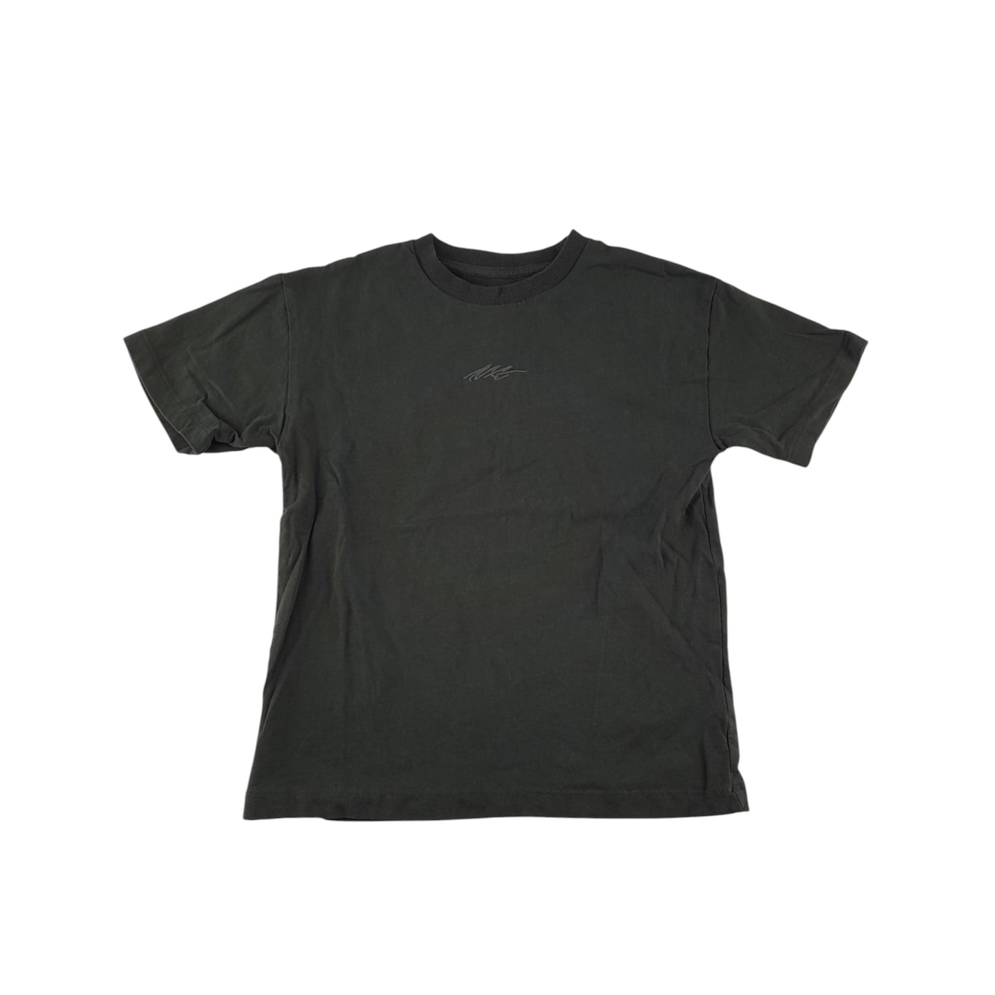 Next t-shirt 5-6 years khaki plain crewneck with text centred logo cotton