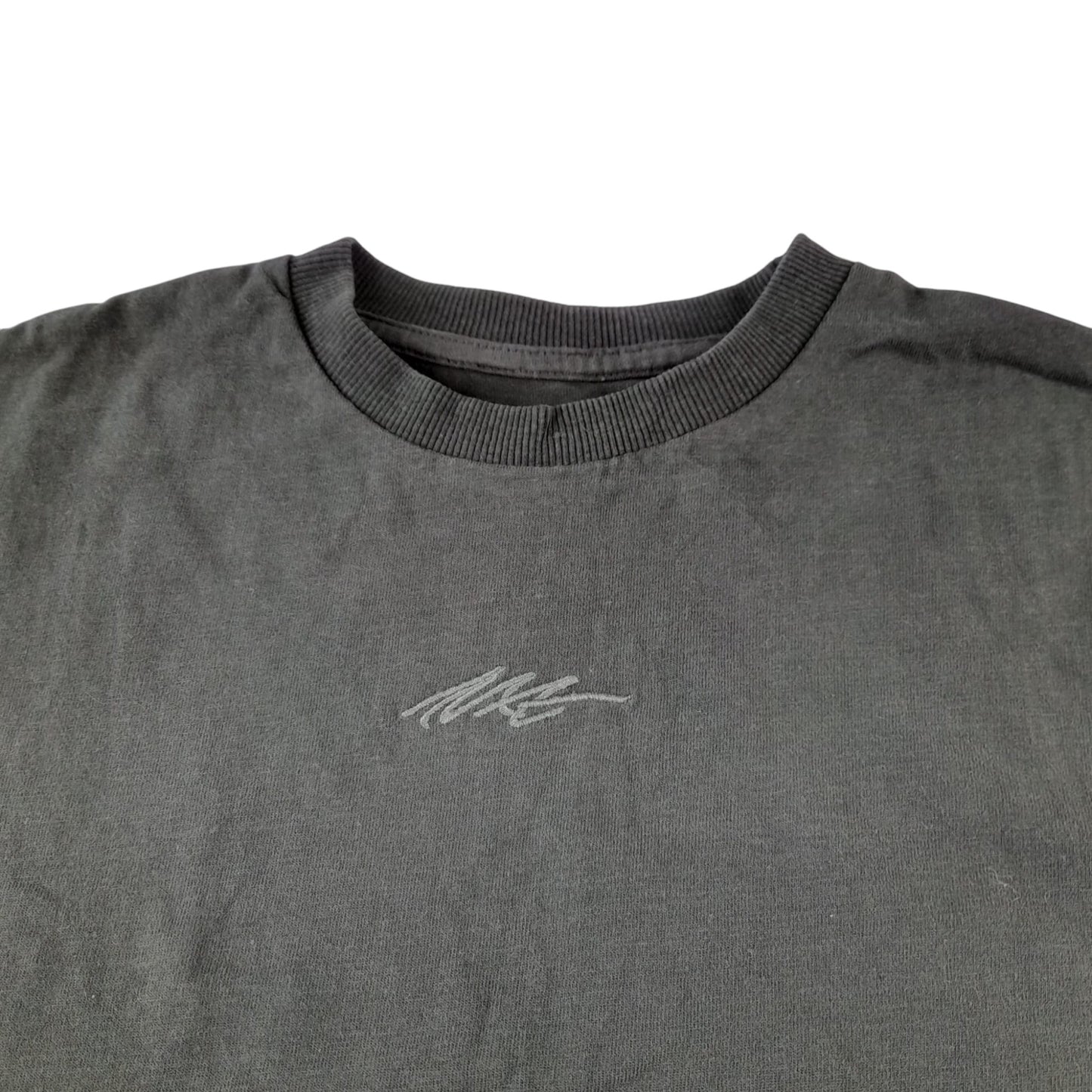 Next t-shirt 5-6 years khaki plain crewneck with text centred logo cotton