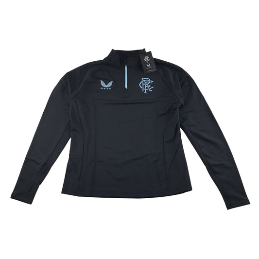 Castore Rangers FC Pro Players Womens 1/4 Zip Training Top Black With Light Blue Logo