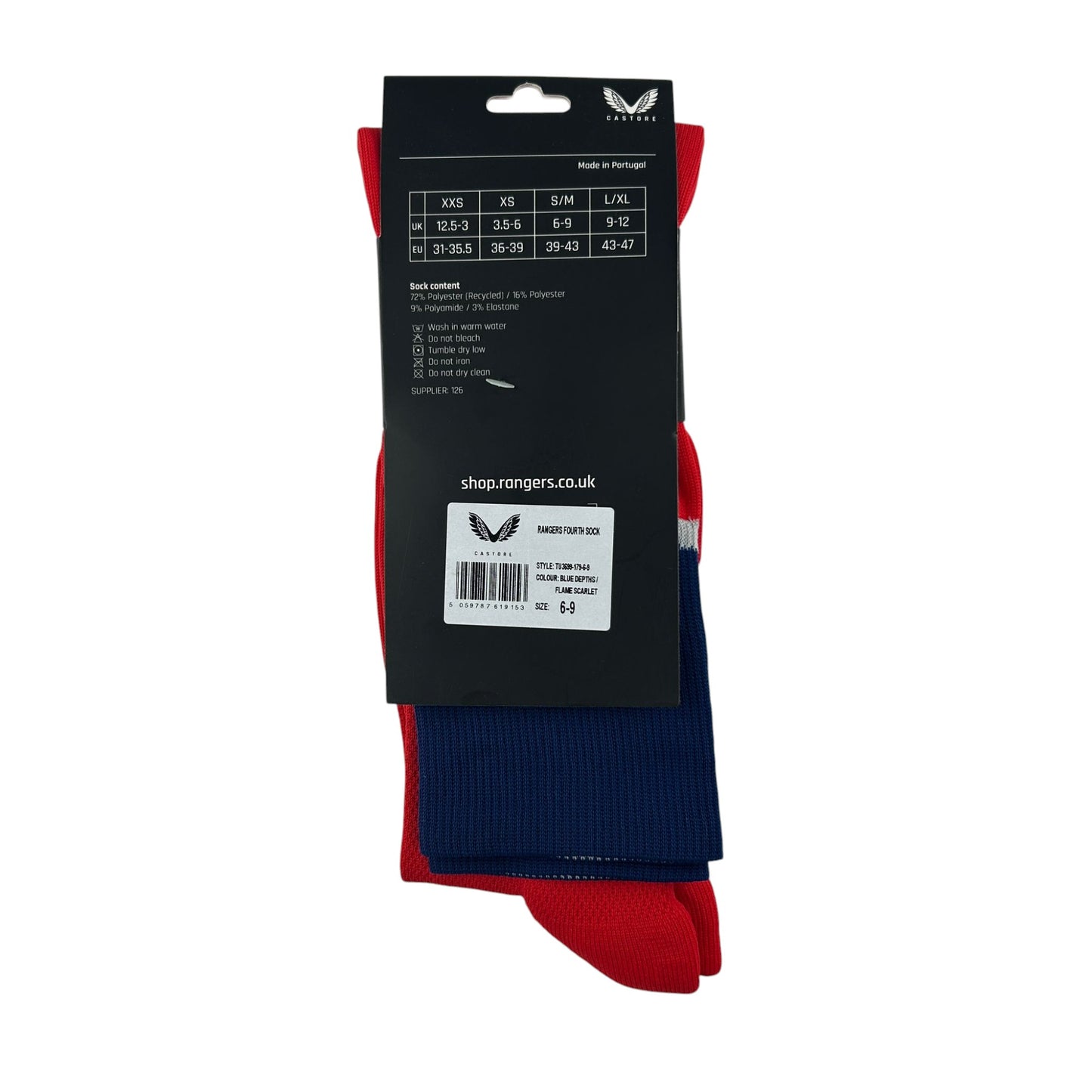 Castore Rangers FC Football Socks - Red with Blue Top
