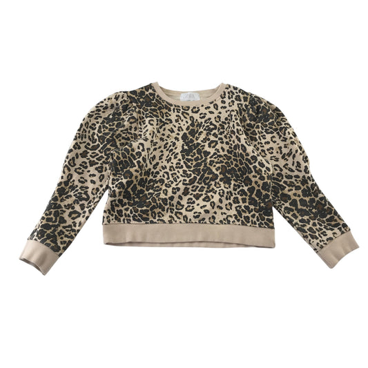 Zara 11-12 years beige sweater leopard spot puff shoulder cotton polyester