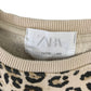 Zara 11-12 years beige sweater leopard spot puff shoulder cotton polyester