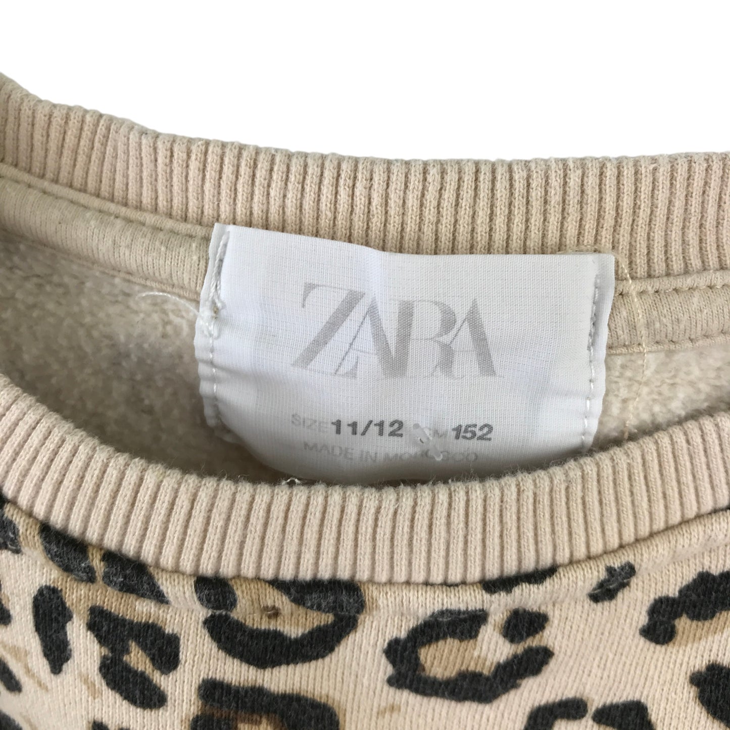 Zara 11-12 years beige sweater leopard spot puff shoulder cotton polyester