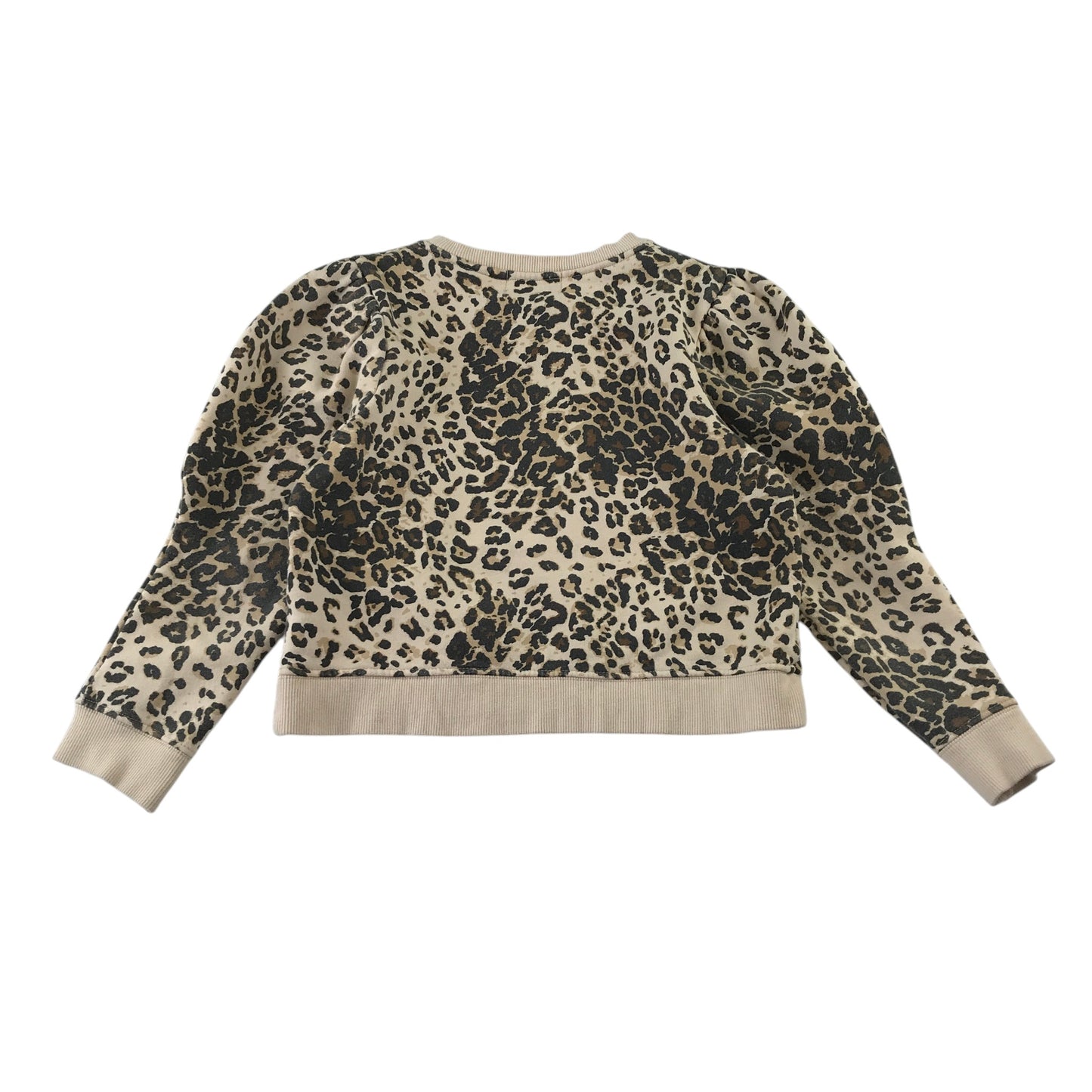 Zara 11-12 years beige sweater leopard spot puff shoulder cotton polyester