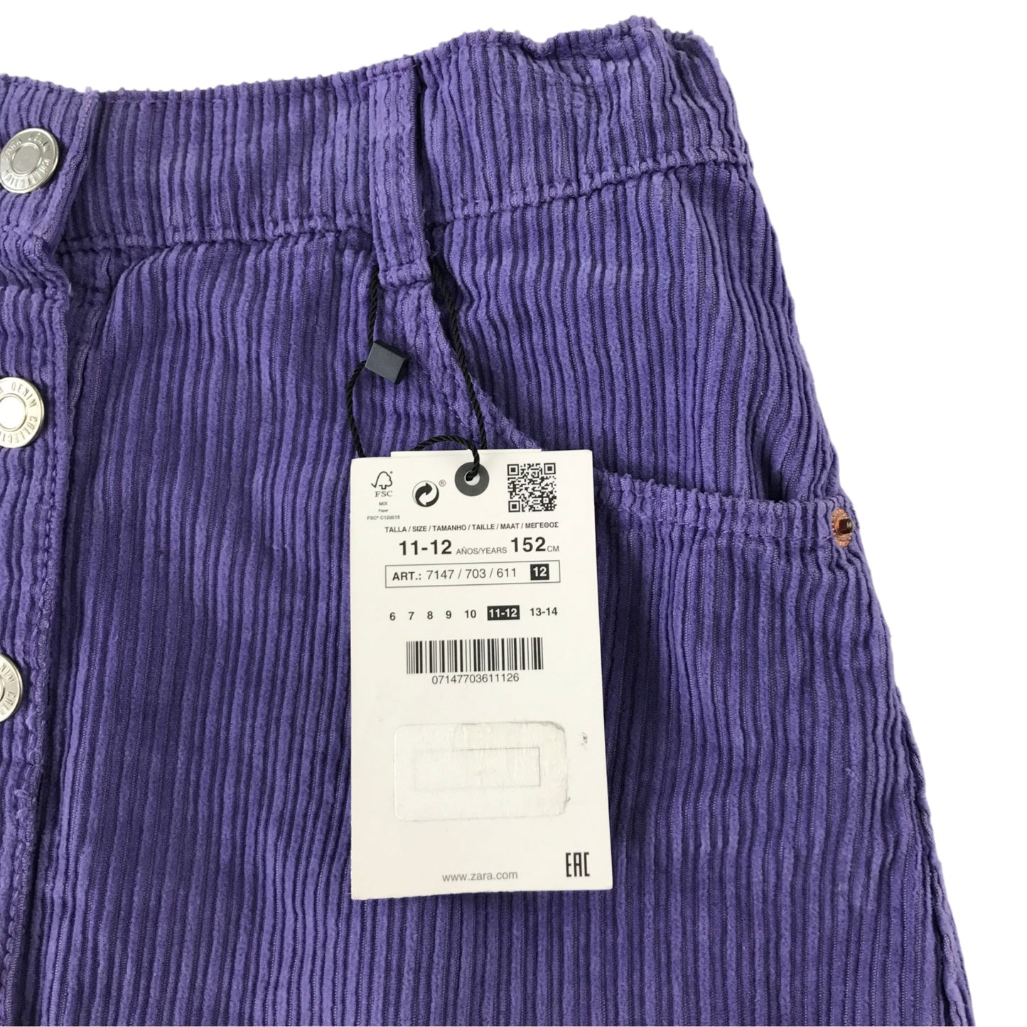Zara 11-12 years purple corduroy skirt cotton