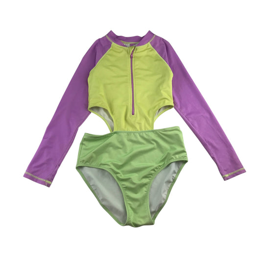 Zara 11-12 years lilac and yellow swim costume long sleeve polyester