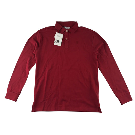 Zara 11-12 years red polo shirt long sleeve button up collar cotton
